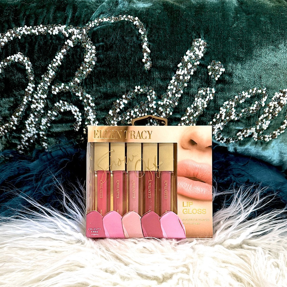 Ellen Tracy Lipgloss Set 5 piece ‘ SHOW OFF ‘ pink and mauve shades new in box - Picture 3 of 12